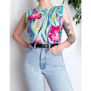 Vintage Psychedelic Multicolor Marbled Silk Blend Sleeveless Knit Top